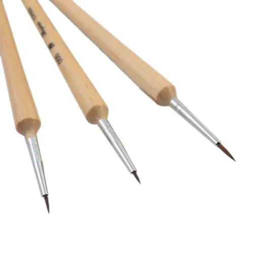 3Pcs Wooden Handled Nail Art Brush KIT