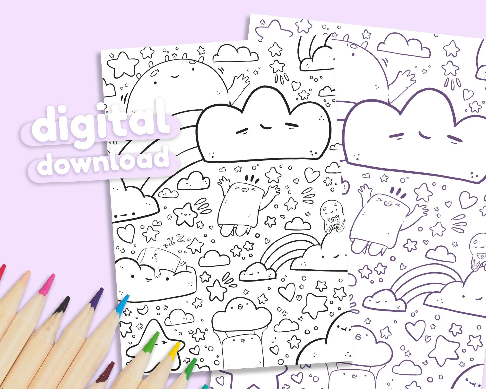 Marshies Dream Kawaii Colouring Page | Printable Digital Download for At-Home Colouring - Katnipp Colouring Book