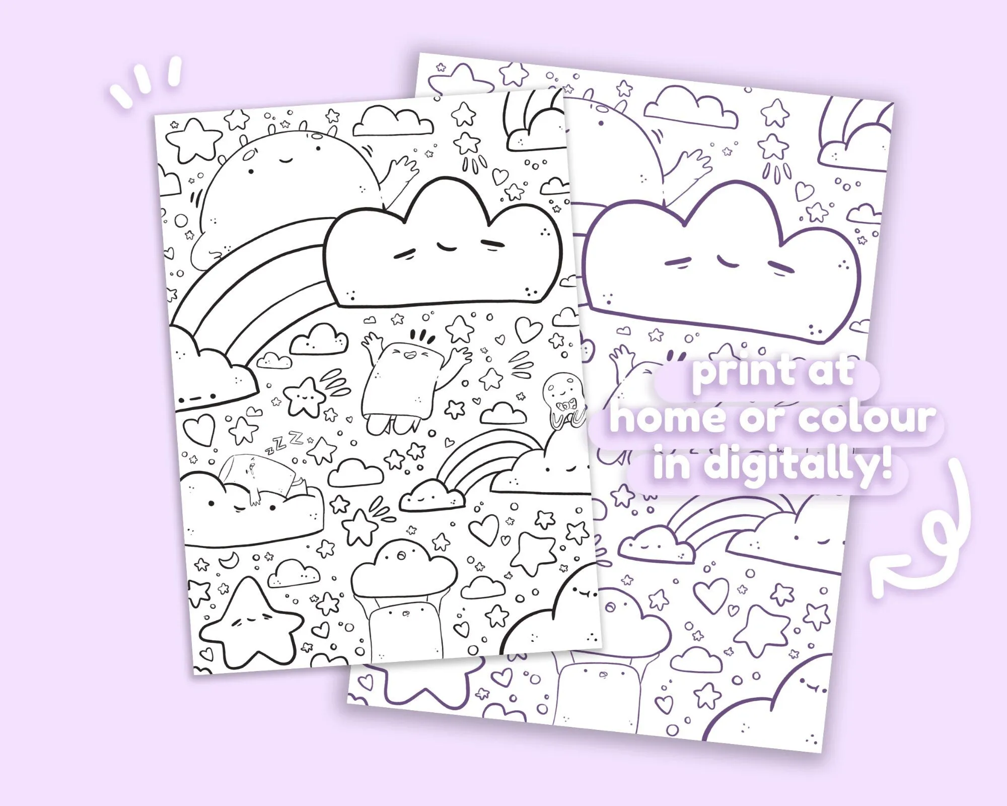 Marshies Dream Kawaii Colouring Page | Printable Digital Download for At-Home Colouring - Katnipp Colouring Book